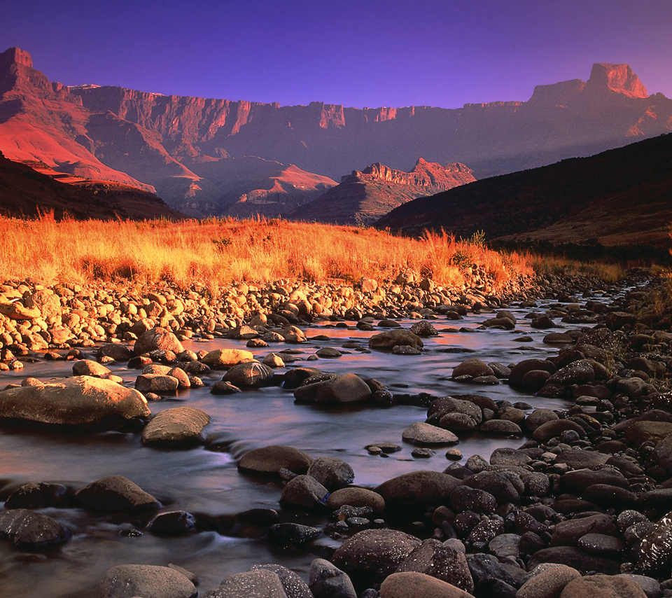 Drakensberg and Tugela River at Sunset, Royal Natal National Park, South Africa